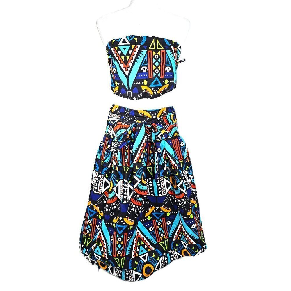 Women's 2 Piece Vibrant Aztec African Circle Tube Skirt Set